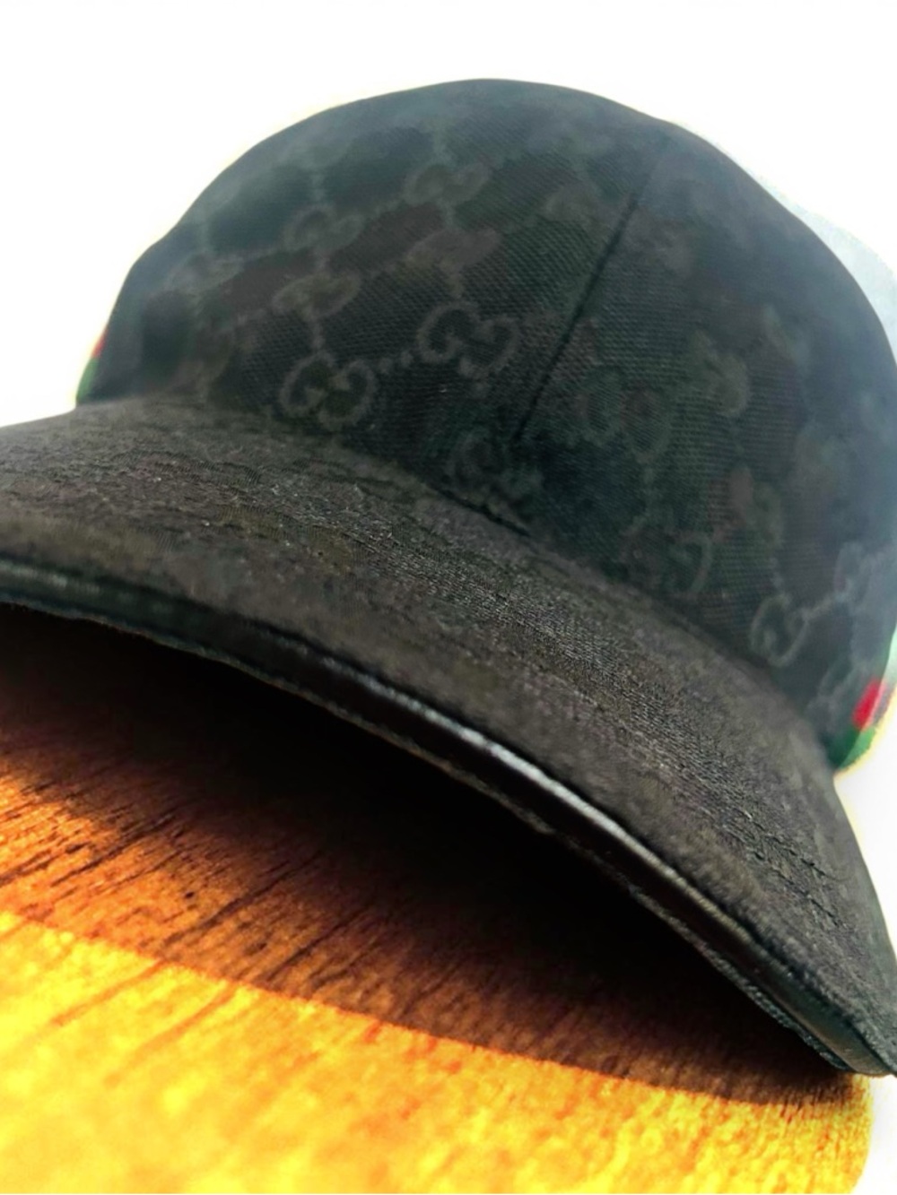 GucciGG Black Canvas Web Accent Baseball Cap with leather trim L Unisex - Picture 4 of 15